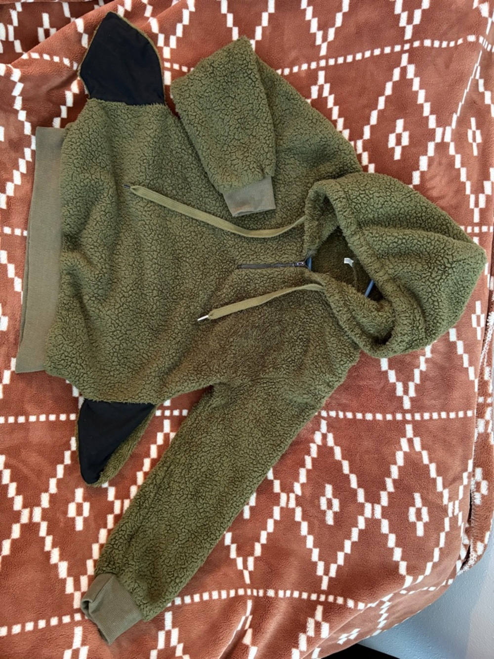 Olive Green Sherpa Hooded Jacket